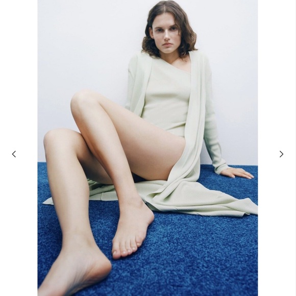 ZARA Celery Green Ribbed Knit Duster Maxi Cardigan - Picture 5 of 9